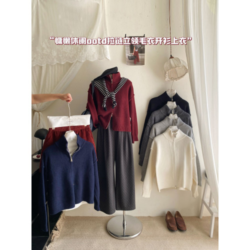 復古雙拉鍊立領毛衣外套女秋冬法式反車拼接長袖休閒減齡針織開衫 復古雙拉鍊立領毛衣外套女秋冬法式反車拼接長袖休閒減齡針織開衫