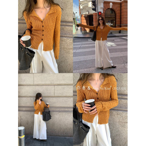 十三行彌香秋冬韓系POLO領長袖設計感針織衫上衣女毛衣慵懶高級感 十三行彌香秋冬韓系POLO領長袖設計感針織衫上衣女毛衣慵懶高級感