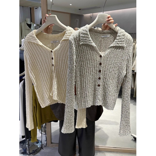 十三行彌香秋冬韓系POLO領長袖設計感針織衫上衣女毛衣慵懶高級感 十三行彌香秋冬韓系POLO領長袖設計感針織衫上衣女毛衣慵懶高級感