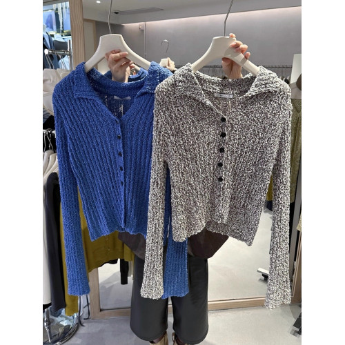 十三行彌香秋冬韓系POLO領長袖設計感針織衫上衣女毛衣慵懶高級感 十三行彌香秋冬韓系POLO領長袖設計感針織衫上衣女毛衣慵懶高級感