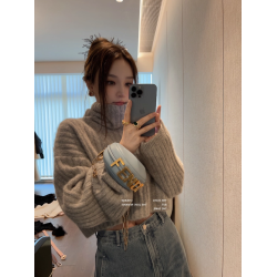 高級感黑色短款高領毛衣女套頭秋冬外穿內搭寬松慵懶軟糯針織上衣