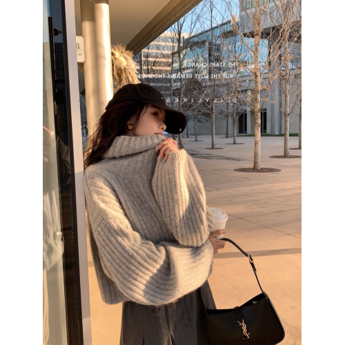 高級感黑色短款高領毛衣女套頭秋冬外穿內搭寬松慵懶軟糯針織上衣 高級感黑色短款高領毛衣女套頭秋冬外穿內搭寬松慵懶軟糯針織上衣