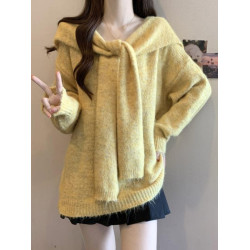 大碼多巴胺穿搭針織毛衣一整套女秋冬穿搭胖mm顯瘦黃色遮屁股上衣