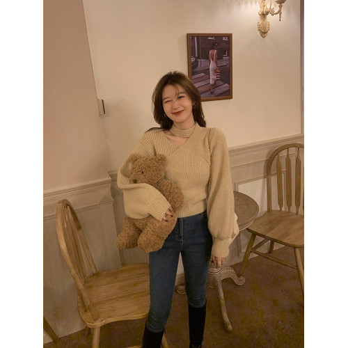 紅色過年穿毛衣女掛脖氛圍感拿捏聖誕紅V領寬松慵懶風針織衫上衣