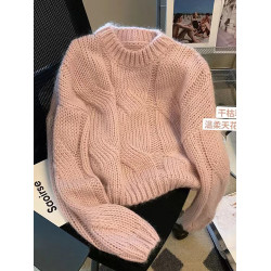 早秋2025新款爆款小個子慵懶風套頭毛衣粉色針織女高級感上衣秋冬