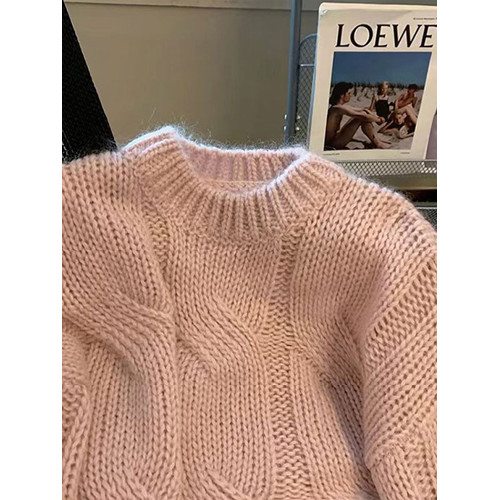 早秋2025新款爆款小個子慵懶風套頭毛衣粉色針織女高級感上衣秋冬