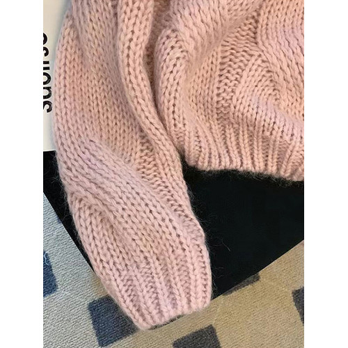 早秋2025新款爆款小個子慵懶風套頭毛衣粉色針織女高級感上衣秋冬