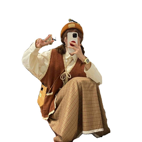 胖MM200斤特大碼套裝日系小衆綁帶馬甲小個子針織毛衣背心兩件套