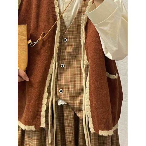 胖MM200斤特大碼套裝日系小衆綁帶馬甲小個子針織毛衣背心兩件套