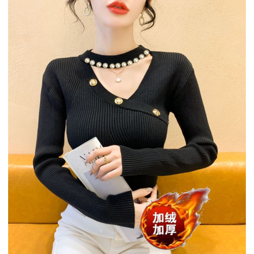 加絨加厚掛脖針織衫女2025新款感小衆鏤空毛衣打底衫內搭秋冬上衣