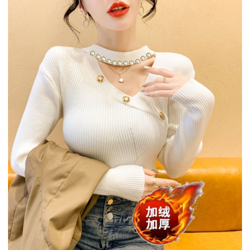 加絨加厚掛脖針織衫女2025新款感小衆鏤空毛衣打底衫內搭秋冬上衣