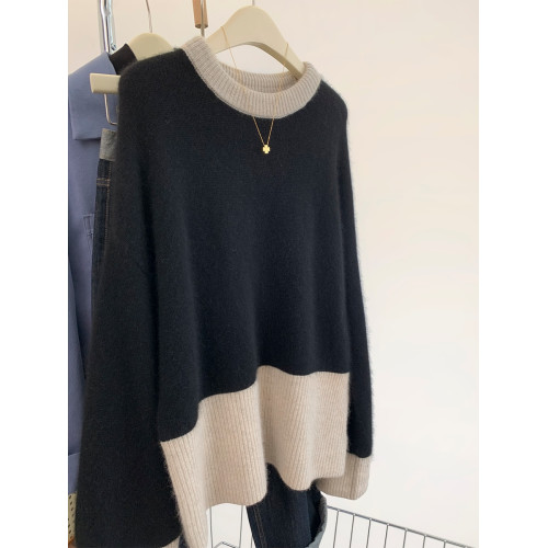 黑白撞色浣熊絨毛衣女秋冬高級感寬松慵懶打底針織羊毛衫加厚秋冬 黑白撞色浣熊絨毛衣女秋冬高級感寬松慵懶打底針織羊毛衫加厚秋冬