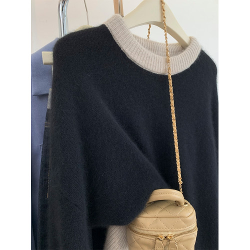 黑白撞色浣熊絨毛衣女秋冬高級感寬松慵懶打底針織羊毛衫加厚秋冬 黑白撞色浣熊絨毛衣女秋冬高級感寬松慵懶打底針織羊毛衫加厚秋冬