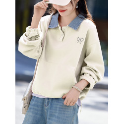 別致設計感假兩件長袖翻領針織上衣女秋季2025年新款寬松休閒衛衣