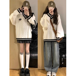 英倫學院風毛衣韓系溫柔小個子女V領2025新款春季針織上衣慵懶風