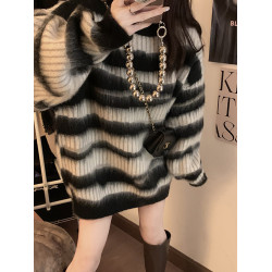 春秋季小香風馬海毛衣女中長款寬松秋冬2024新款高級感外穿針織衫