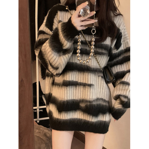 春秋季小香風馬海毛衣女中長款寬松秋冬2024新款高級感外穿針織衫 春秋季小香風馬海毛衣女中長款寬松秋冬2024新款高級感外穿針織衫