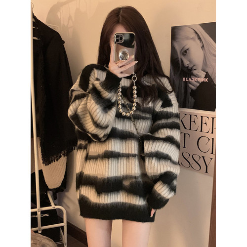 春秋季小香風馬海毛衣女中長款寬松秋冬2024新款高級感外穿針織衫 春秋季小香風馬海毛衣女中長款寬松秋冬2024新款高級感外穿針織衫