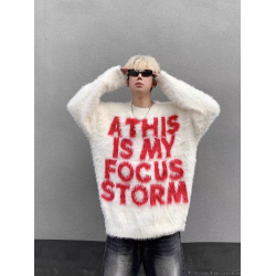 美式高街圓領字母提花針織衫外套男女秋冬水貂絨百搭寬松情侶毛衣