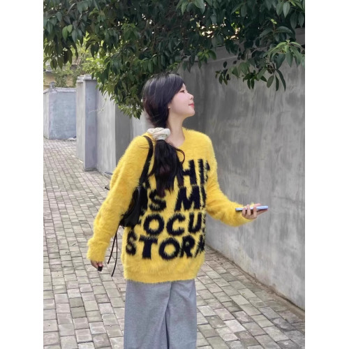 美式高街圓領字母提花針織衫外套男女秋冬水貂絨百搭寬松情侶毛衣 美式高街圓領字母提花針織衫外套男女秋冬水貂絨百搭寬松情侶毛衣