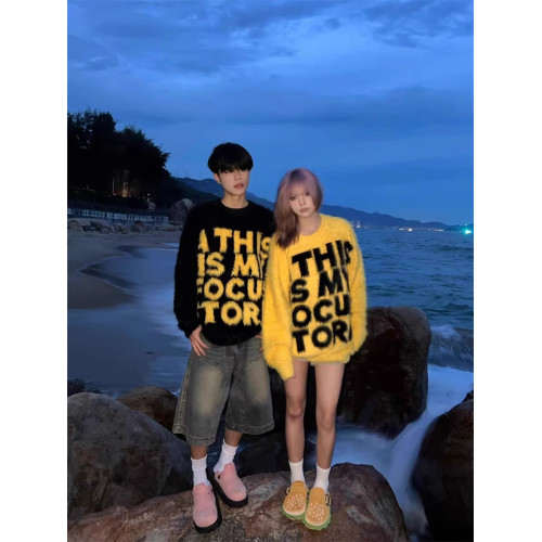 美式高街圓領字母提花針織衫外套男女秋冬水貂絨百搭寬松情侶毛衣 美式高街圓領字母提花針織衫外套男女秋冬水貂絨百搭寬松情侶毛衣