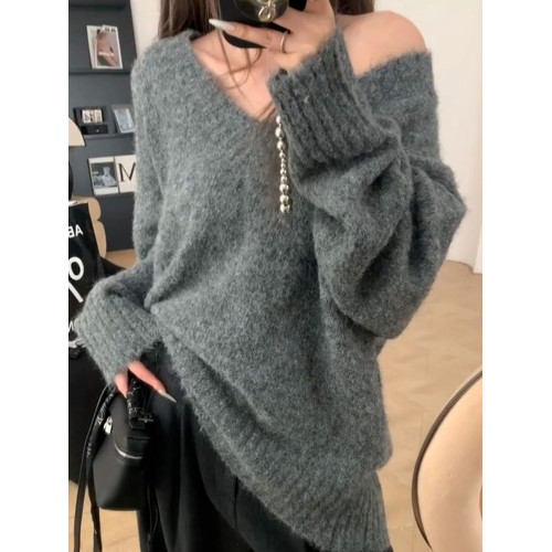 聖誕紅色v領毛衣女秋冬季2025新款慵懶風高級感寬松加厚針織上衣 聖誕紅色v領毛衣女秋冬季2025新款慵懶風高級感寬松加厚針織上衣