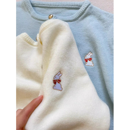 軟糯甜心針織開衫外套女2024春秋裝新款可愛小兔刺綉百搭短款上衣 軟糯甜心針織開衫外套女2024春秋裝新款可愛小兔刺綉百搭短款上衣