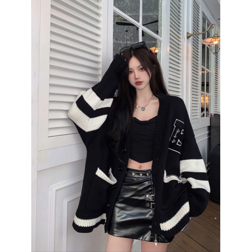 秋冬季學院風毛衣外套女韓系慵懶風黑色針織開衫oversize春秋新款 秋冬季學院風毛衣外套女韓系慵懶風黑色針織開衫oversize春秋新款