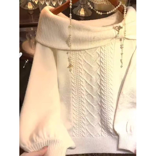 日系軟糯一字肩蝴蝶結毛衣女秋冬季小個子溫柔風單穿露肩針織上衣 日系軟糯一字肩蝴蝶結毛衣女秋冬季小個子溫柔風單穿露肩針織上衣