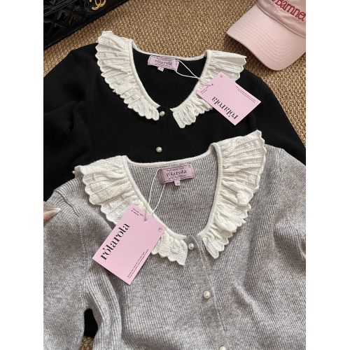 韓代 張元英同款 甜美荷葉花邊領珍珠釦軟糯羊毛針織開衫外套 韓代 張元英同款 甜美荷葉花邊領珍珠釦軟糯羊毛針織開衫外套