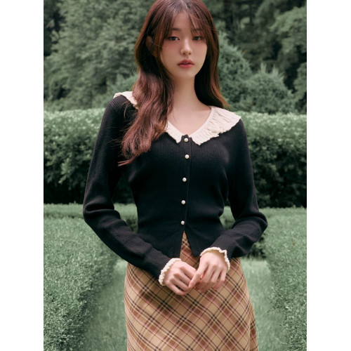 韓代 張元英同款 甜美荷葉花邊領珍珠釦軟糯羊毛針織開衫外套 韓代 張元英同款 甜美荷葉花邊領珍珠釦軟糯羊毛針織開衫外套