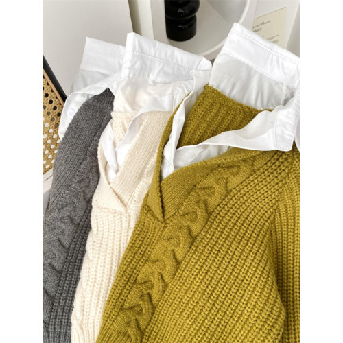 假兩件襯衫毛衣女2024秋冬新款設計感小衆翻領寬松外穿針織衫上衣 假兩件襯衫毛衣女2024秋冬新款設計感小衆翻領寬松外穿針織衫上衣