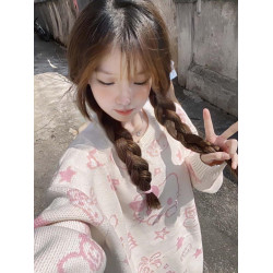 日系復古卡通凱蒂貓毛衣女秋冬寬松慵懶風高初中學生可愛針織上衣