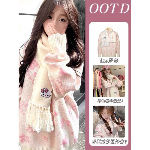 日系復古卡通凱蒂貓毛衣女秋冬寬松慵懶風高初中學生可愛針織上衣 日系復古卡通凱蒂貓毛衣女秋冬寬松慵懶風高初中學生可愛針織上衣