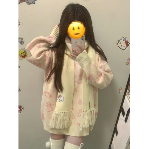 日系復古卡通凱蒂貓毛衣女秋冬寬松慵懶風高初中學生可愛針織上衣 日系復古卡通凱蒂貓毛衣女秋冬寬松慵懶風高初中學生可愛針織上衣