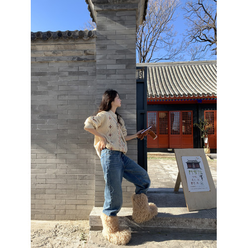 馨幫幫  韓範高級感復古提花圓領毛衣女甜美獨特設計感長袖針織衫