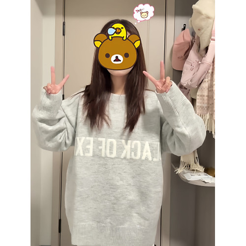 美式慵懶風重磅灰色毛衣女秋冬季新款高街寬松百搭圓領針織衫線衣 美式慵懶風重磅灰色毛衣女秋冬季新款高街寬松百搭圓領針織衫線衣