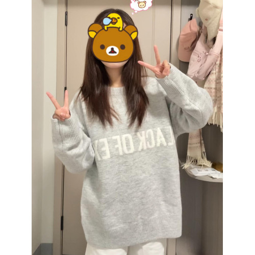 美式慵懶風重磅灰色毛衣女秋冬季新款高街寬松百搭圓領針織衫線衣 美式慵懶風重磅灰色毛衣女秋冬季新款高街寬松百搭圓領針織衫線衣