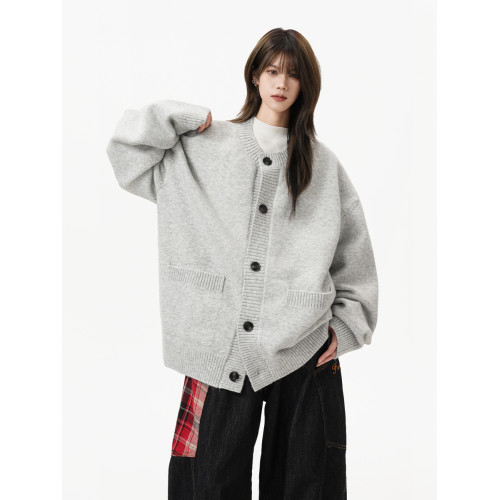 灰色重磅大口袋開衫毛衣女男秋冬季新款慵懶松弛感針織衫外套情侶 灰色重磅大口袋開衫毛衣女男秋冬季新款慵懶松弛感針織衫外套情侶