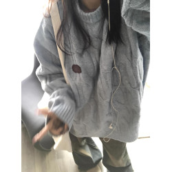 chic藍色毛衣女秋冬新款寬松慵懶風軟糯溫柔休閒百搭針織衫上衣潮
