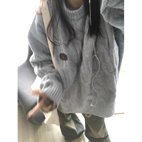 chic藍色毛衣女秋冬新款寬松慵懶風軟糯溫柔休閒百搭針織衫上衣潮 chic藍色毛衣女秋冬新款寬松慵懶風軟糯溫柔休閒百搭針織衫上衣潮