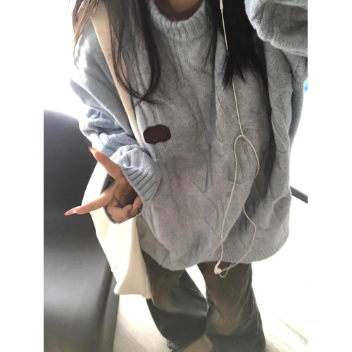 chic藍色毛衣女秋冬新款寬松慵懶風軟糯溫柔休閒百搭針織衫上衣潮 chic藍色毛衣女秋冬新款寬松慵懶風軟糯溫柔休閒百搭針織衫上衣潮