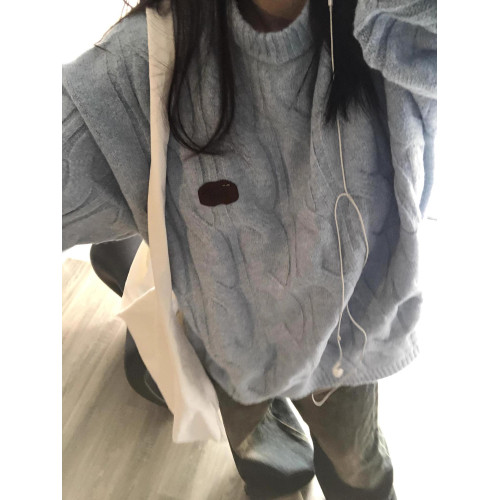 chic藍色毛衣女秋冬新款寬松慵懶風軟糯溫柔休閒百搭針織衫上衣潮 chic藍色毛衣女秋冬新款寬松慵懶風軟糯溫柔休閒百搭針織衫上衣潮