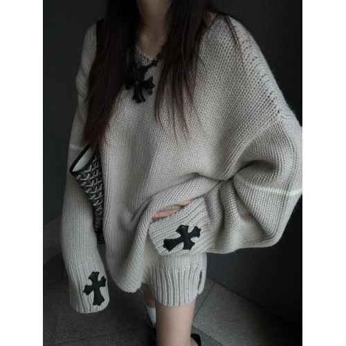 韓系慵懶風毛衣女冬季加厚十字架貼皮粗針針織衫寬松長袖上衣小衆 韓系慵懶風毛衣女冬季加厚十字架貼皮粗針針織衫寬松長袖上衣小衆