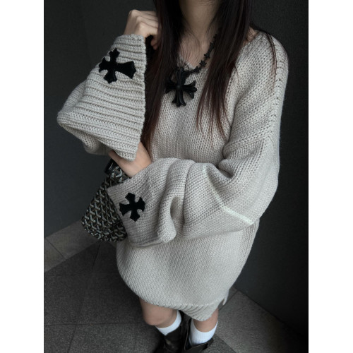 韓系慵懶風毛衣女冬季加厚十字架貼皮粗針針織衫寬松長袖上衣小衆 韓系慵懶風毛衣女冬季加厚十字架貼皮粗針針織衫寬松長袖上衣小衆