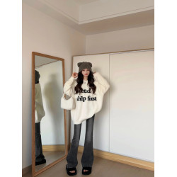 寬松慵懶風長袖針織2025秋冬季新款韓版休閒白色水貂絨軟糯毛衣女