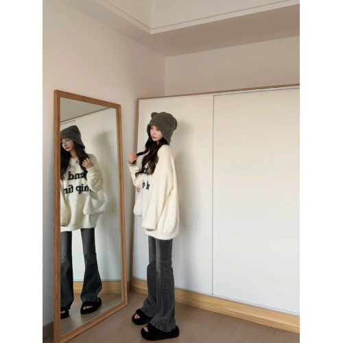 寬松慵懶風長袖針織2025秋冬季新款韓版休閒白色水貂絨軟糯毛衣女