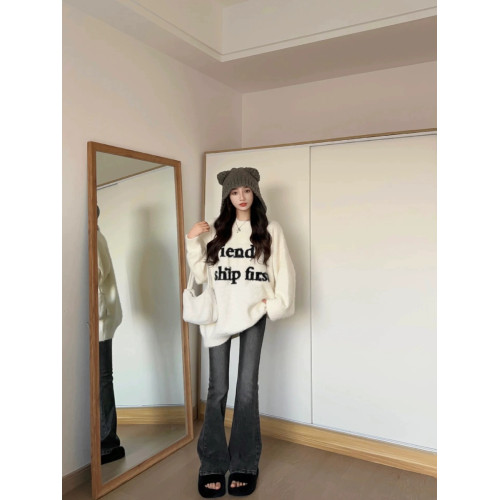 寬松慵懶風長袖針織2025秋冬季新款韓版休閒白色水貂絨軟糯毛衣女