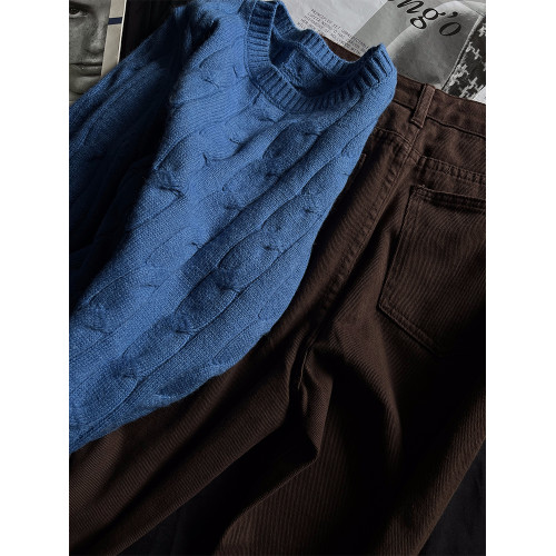 MAY MUZIYA克萊因藍針織衫女2025秋冬百搭寬松圓領套頭麻花毛衣