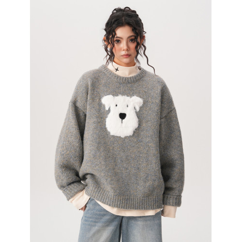 BWKA韓系毛絨小狗提花毛衣女男秋冬重磅寬松加厚慵懶風軟糯針織衫 BWKA韓系毛絨小狗提花毛衣女男秋冬重磅寬松加厚慵懶風軟糯針織衫